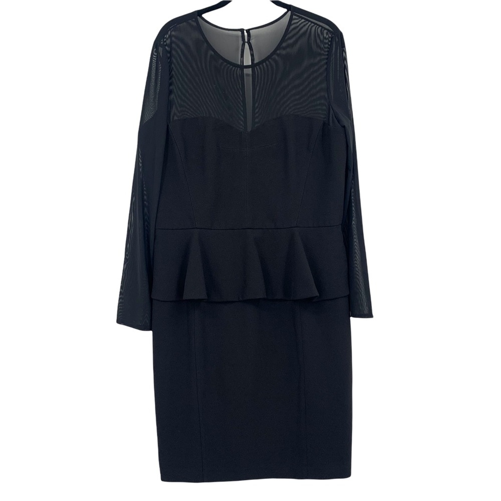 Ivy & Blue Black Sheath Peplum Long Sleeve Mid Length Shift Dress Size 16